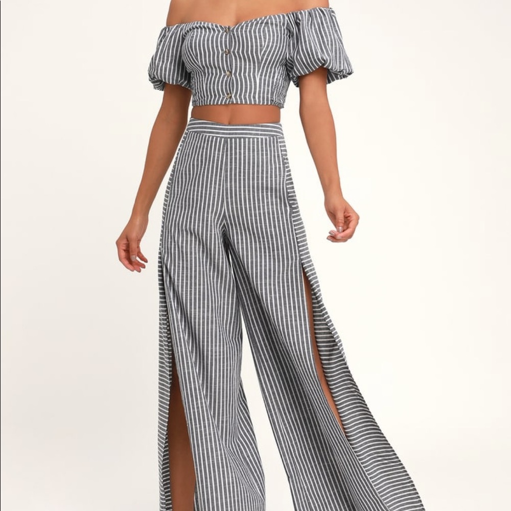 Lulus Bellport Blue and White Striped Wide-Leg Two-Piece Jumpsuit